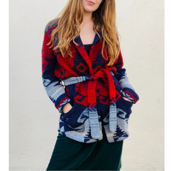 Vintage Ralph Lauren Aztec Hand Knit Wrap Cardigan - Picture 5 of 6